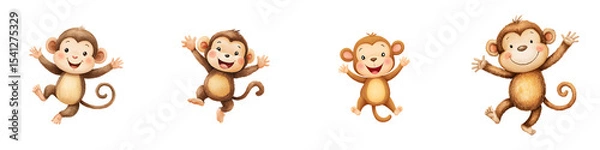Fototapeta Playful cartoon monkeys jumping with joy