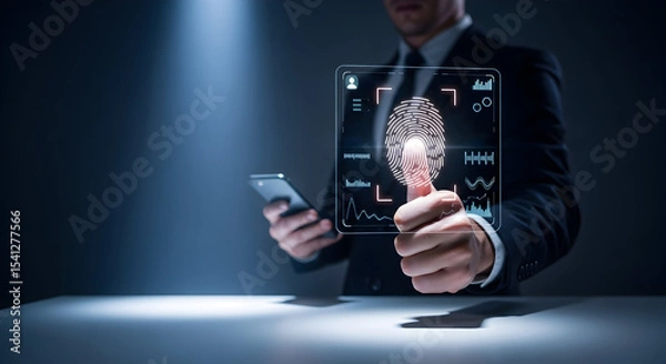 Fototapeta Innovative Biometric Security Fingerprint and Facial Recognition Technology