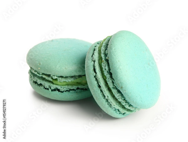 Obraz Sweet blue macaroons on white background