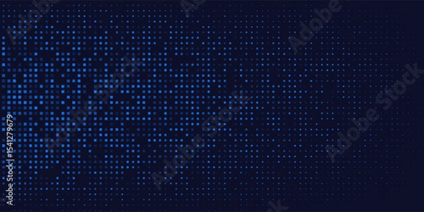 Fototapeta Dark background with blue pixel pattern. Vector illustration of abstract bg with geometric square elements grid.