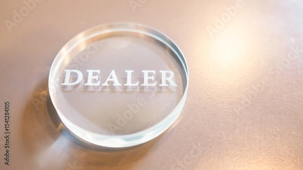 Fototapeta The word dealer is laser-engraved into the glass plate, the concept of a dealer with trust and confidence with a leading company.