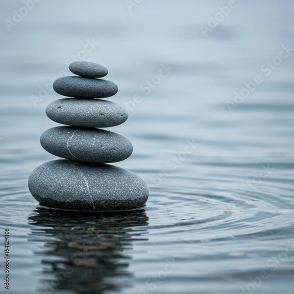 Fototapeta Serene Stacked Stones in Calm Water A Symbol of Balance and Tranquility