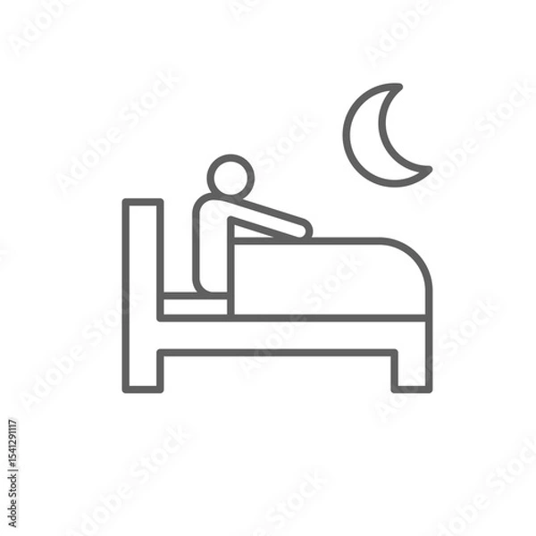 Fototapeta Awake at night icon outline style. A person in bed unable to sleep representing insomnia, anxiety, or night disturbance. Thin line symbol vector illustration. Editable stroke