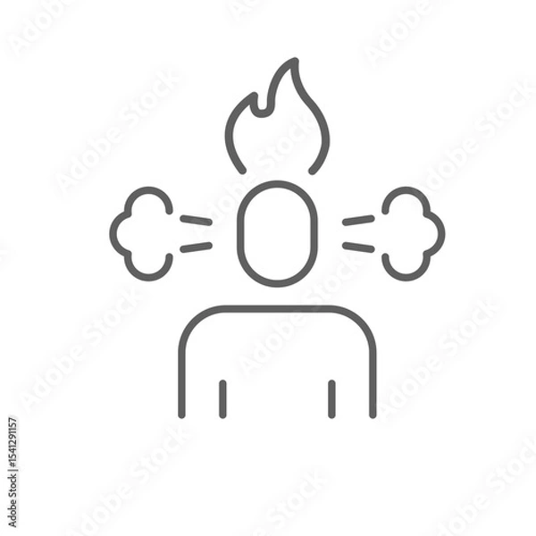 Fototapeta Overwhelmed mind icon outline style. A person with steam and flame above head symbolizing anger, stress, or emotional burnout. Thin line symbol vector illustration. Editable stroke