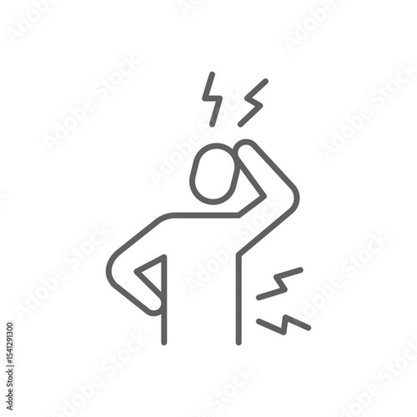 Fototapeta Back and head pain icon Thin line editable stroke symbol showing physical stress symptoms of mental burnout and overwork