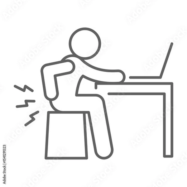 Fototapeta Remote work pain icon Outline style symbol showing employee suffering from ergonomic issues and lower back stress