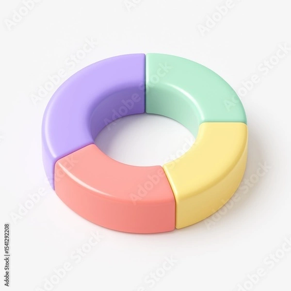 Fototapeta Colorful donut chart: A vibrant, pastel-colored donut chart. showcasing data segments in a clean, modern design, ideal for business and infographics.