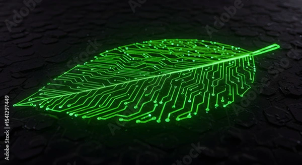 Obraz Digital circuit leaf merging nature and electronics