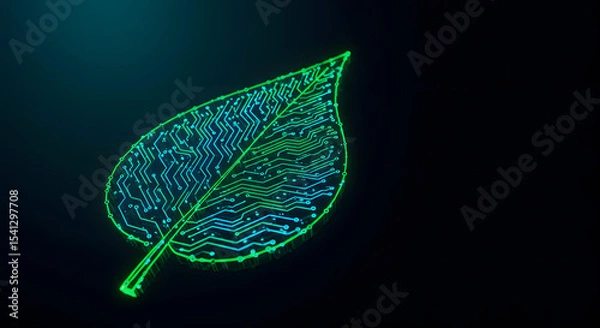 Obraz Digital circuit leaf merging nature and electronics