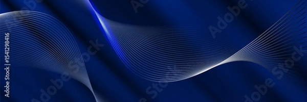 Fototapeta Abstract luxury glowing lines curved overlapping on dark blue background. Template premium award design.