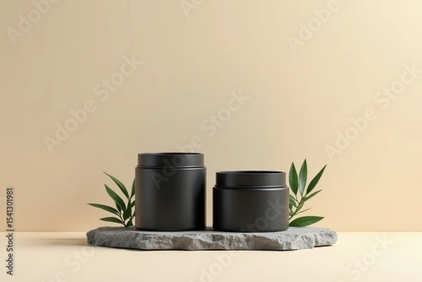 Fototapeta Plant in pot and vase displayed on the wall with containers and colorful design elements