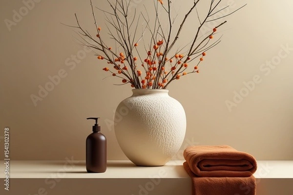 Fototapeta Vase of colorful flowers arranged in a peaceful still life setting