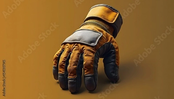 Obraz Motorcycle Racing Glove in Black and Orange with Padded Design on Brown Background