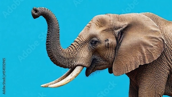 Obraz Majestic elephant displays its strength and grace against a vibrant blue background in a captivating wildlife setting