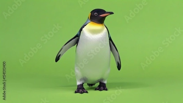 Obraz Emperor penguin standing proudly on a vibrant green background in a studio setting