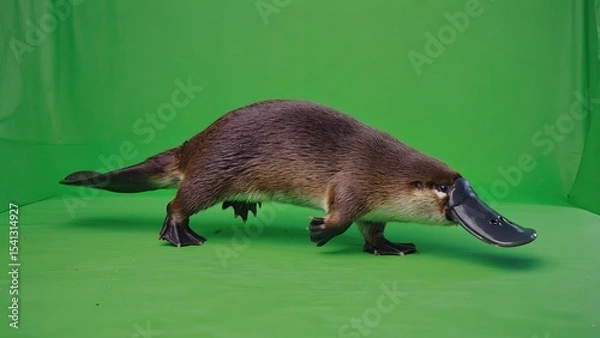 Obraz Unique platypus walking across a bright green background in a studio setting