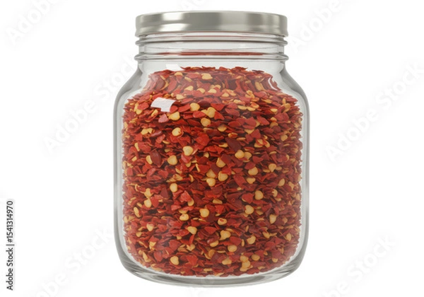 Fototapeta Isolated Glass Jar Full of Crushed Red Pepper Flakes
