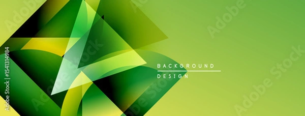 Fototapeta Abstract geometric shapes overlap, creating vibrant green, yellow gradients. Modern design suggests energy, movement, freshness. Background text reads background design.