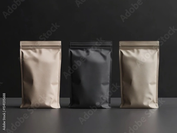 Fototapeta Three Stand Up Pouches Mockup with Matte Finish