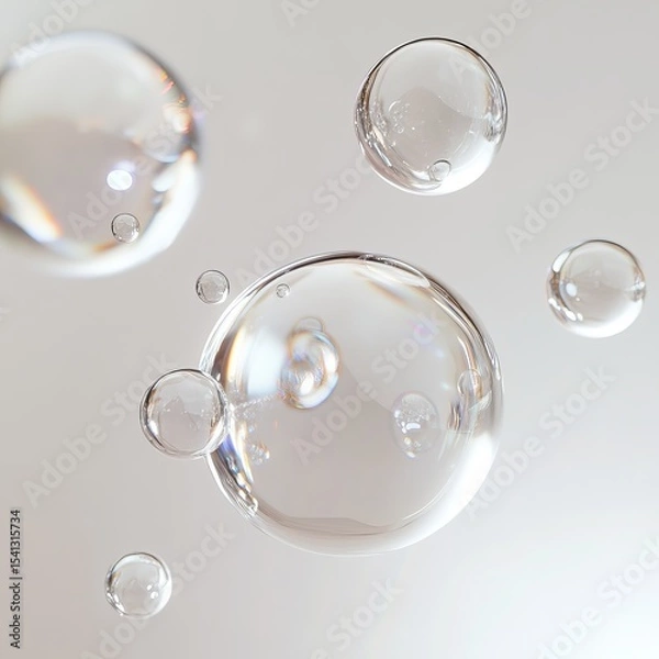 Fototapeta Translucent Spheres Orbiting in White Space
