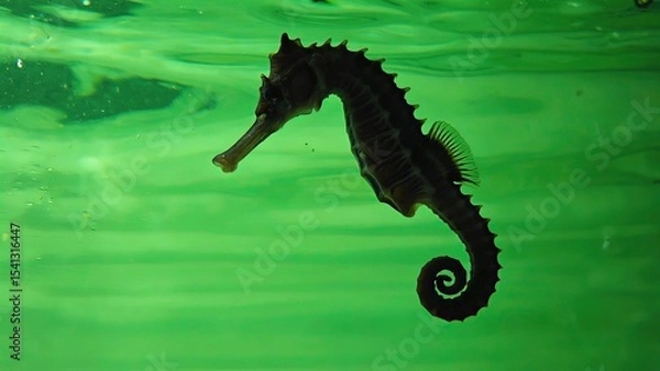 Obraz Seahorse gliding through vibrant green water in an aquarium setting during daylight hours