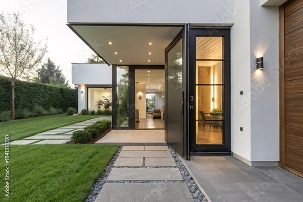 Obraz Open door entrance of a modern home, isolated
