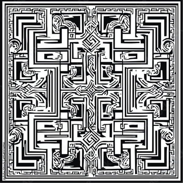 Fototapeta Detailed Black and White Symmetric Pattern