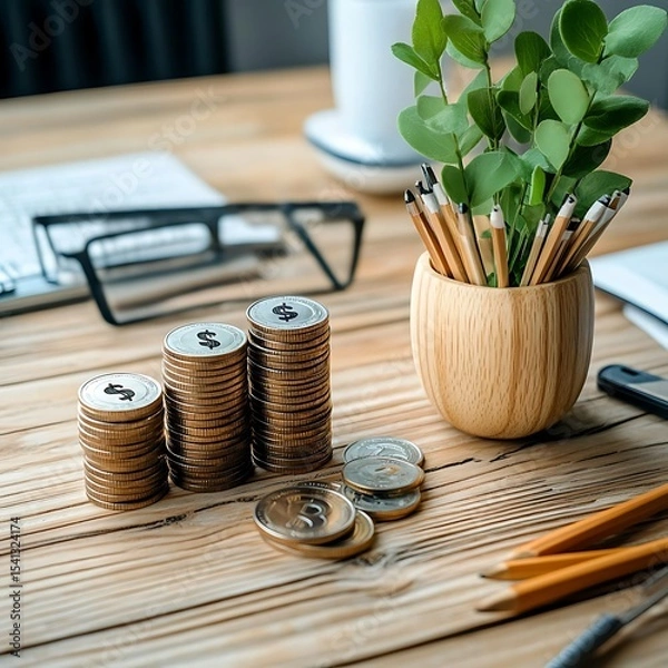 Fototapeta Optimizing emergency fund savings in business settings financial planning indoor workspace practical viewpoint