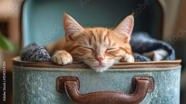 Fototapeta Sleepy Cat in a Suitcase