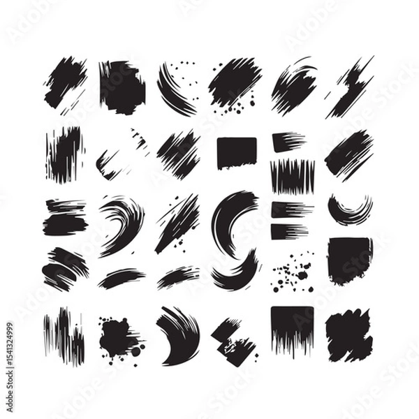 Fototapeta Black Brushstroke Vector Collection – Abstract Ink Strokes on White Background

