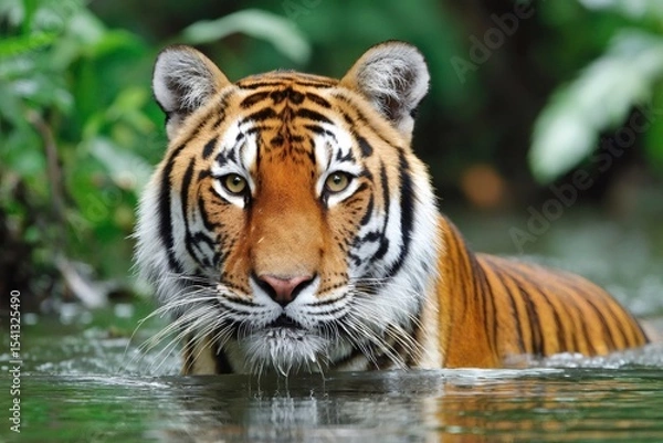 Fototapeta Majestic tiger relaxing in the jungle river