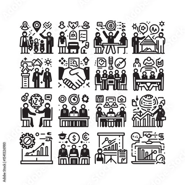 Fototapeta Business & Teamwork Line Icons Set – Outline Vector Symbols for Web and Management


