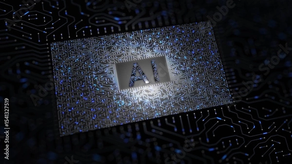 Fototapeta AI artificial intelligence chip on motherboard with circuits illustration.