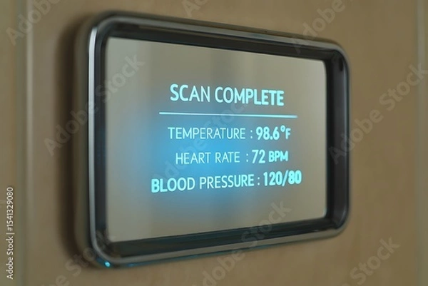 Fototapeta Digital Health Monitoring System Scan Complete Displaying Vital Signs - Temperature, Heart Rate, Blood Pressure