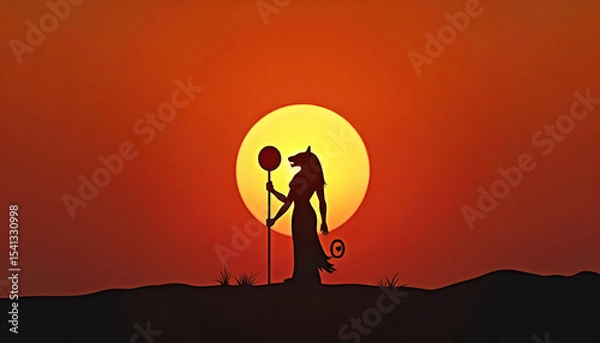 Fototapeta Anuket goddess serene standing against vibrant sunset