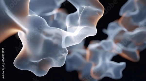 Fototapeta Abstract rendering of white flowing smoke or vapor with hints of orange against a dark background
