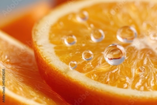 Fototapeta Close up image showcasing sliced oranges with water droplets on the surface of the fruit in bright vivid colours
