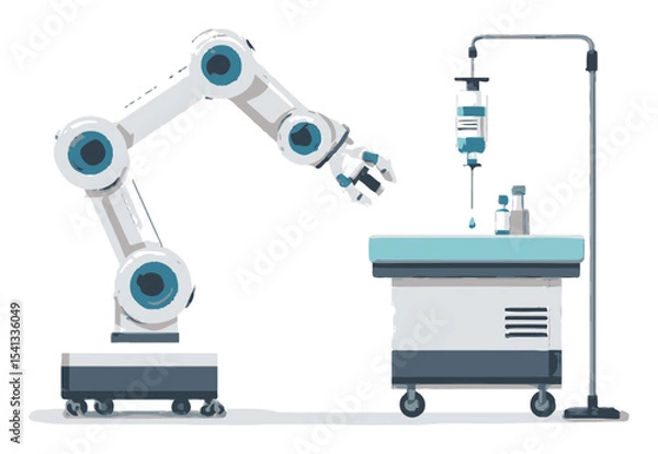 Fototapeta Robotic Arm Assisting in Medical Environment with Infusion Stand