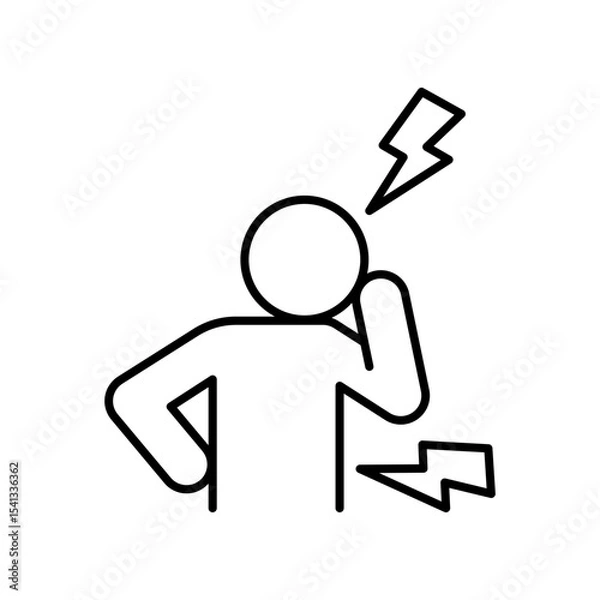 Fototapeta Body ache icon Editable outline symbol representing stress fatigue pain in head and back due to remote work overload