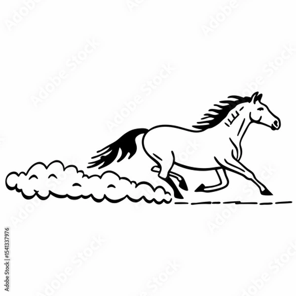 Obraz Running horse silhouette with dust trail