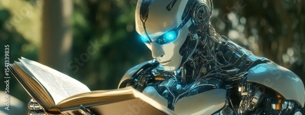 Fototapeta Advanced AI Robot Learning from Book, Concept of Machine Education