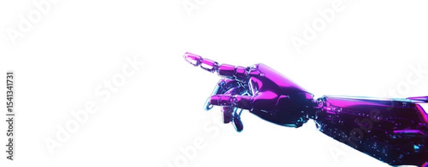 Fototapeta Futuristic Robotic Hand with Pointing Gesture. Transparent Background PNG File