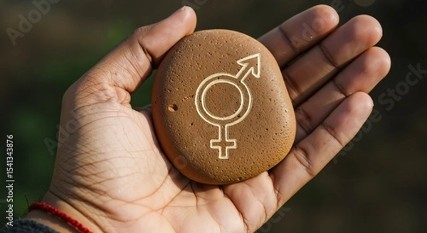 Fototapeta Hand Holding Stone with Gender Symbol Design for Inclusivity and Equality Awareness