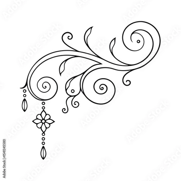 Fototapeta Elegant black and white decorative swirls and floral ornament corner element design
