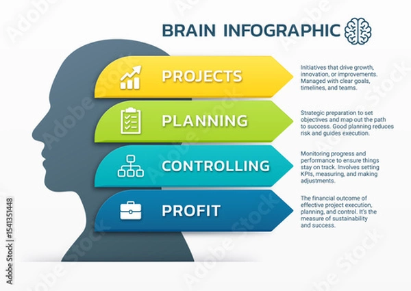 Obraz Brain infographic step modern and colorful design chart template background, Diagram, Presentation slide template, Chart concept.