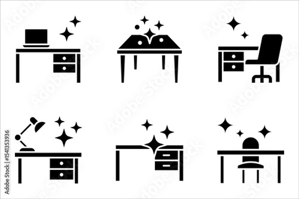 Fototapeta Cleaning table desk linear icon set. Keeping workplace clean. vector illustration on white background