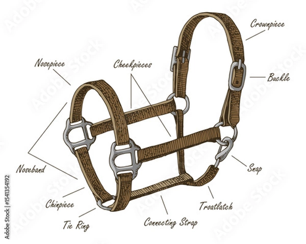 Fototapeta Horse halter parts scheme vector