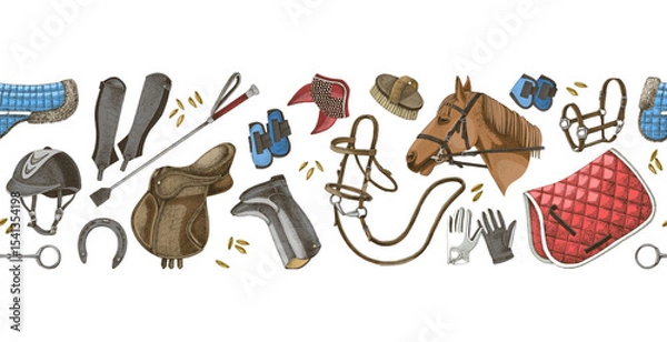 Fototapeta Horse riding seamless border vector