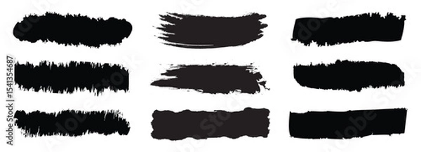 Fototapeta Black set paint, ink brush, brush strokes, brushes, lines, frames, box, grungy. Grungy brushes collection. Brush stroke paint boxes on white background.