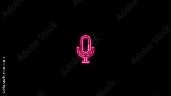 Obraz Neon Voice recording mic microphone button icon and 3d rendering.